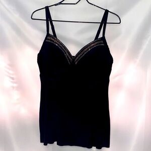 MIRACLESUIT Black WITH SILVER GOLD ACCENTS WO‎ SIZE 14 UNDERWIRE SWIM TOP CLEAN